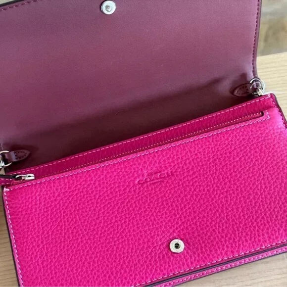 Coach CM851 Anna Foldover Clutch Crossbody Rivets Cerise Pebble Leather - Picture 8 of 10
